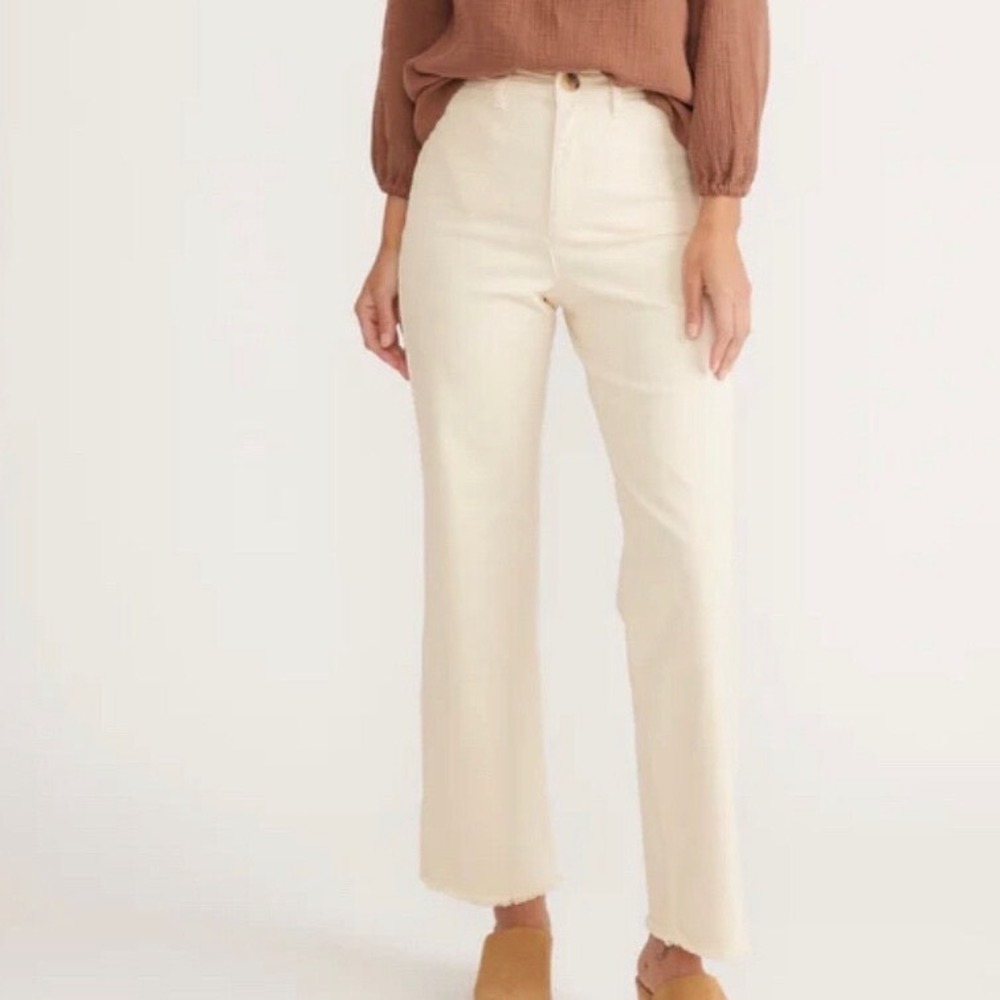 Marine Layer Bridget Wide Leg Pants Cream Size 2 Raw Hem Cotton Minimalist Fall